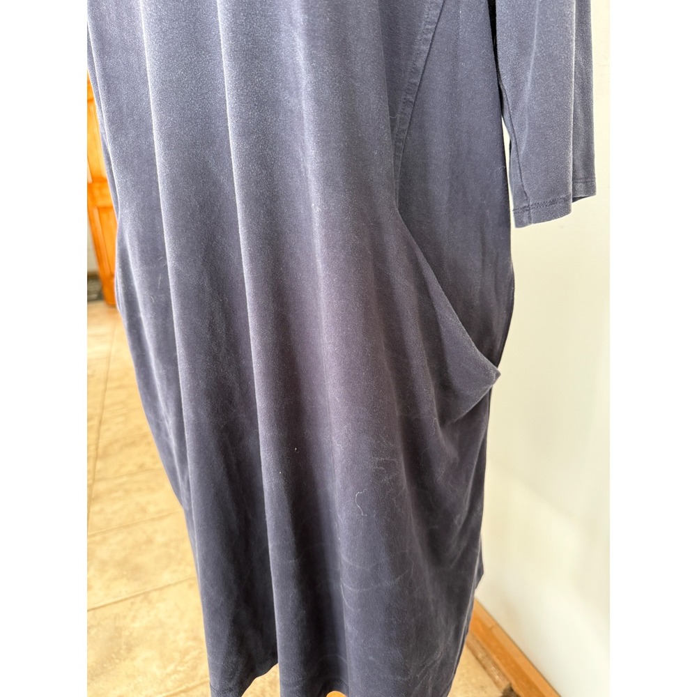 Eileen Fisher Navy Blue Tencel Lyocell V-Neck Shift Dress with Pockets Large - Picture 3 of 10